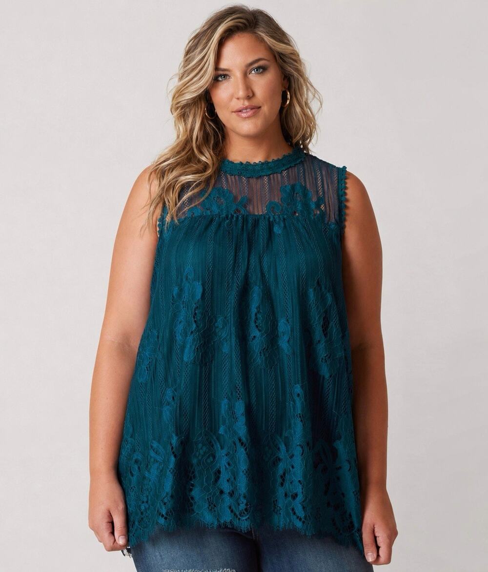 EUC Skylar + Jade altar’d State 1X Women’s Dark Teal Lace Sleeveless Tunic Top